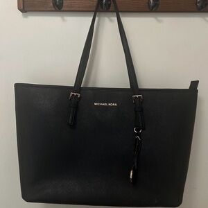 Michael Kors Black Leather Tote with Gold Hardware
